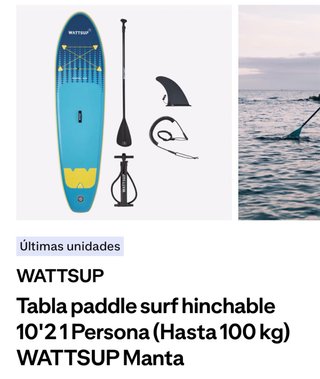 Tabla Paddle Surf Hinchable WATTSUP Manta