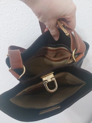 Bolso cuero espeso, elegante, bicolor, grande