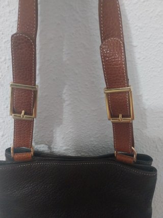 Bolso cuero espeso, elegante, bicolor, grande