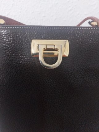 Bolso cuero espeso, elegante, bicolor, grande