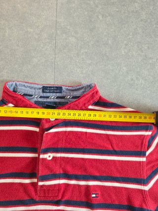 Polo Tommy Hilfiger a righe rosse e blu taglia S