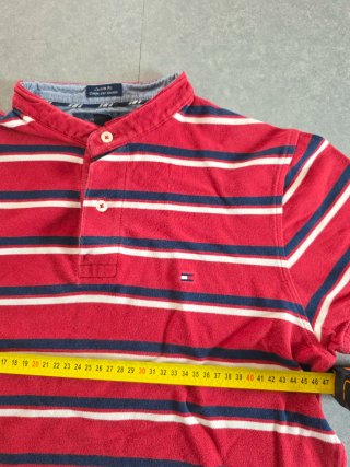 Polo Tommy Hilfiger a righe rosse e blu taglia S