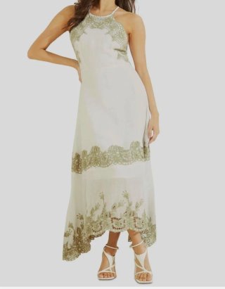 Vestido Guess largo blanco y verde S