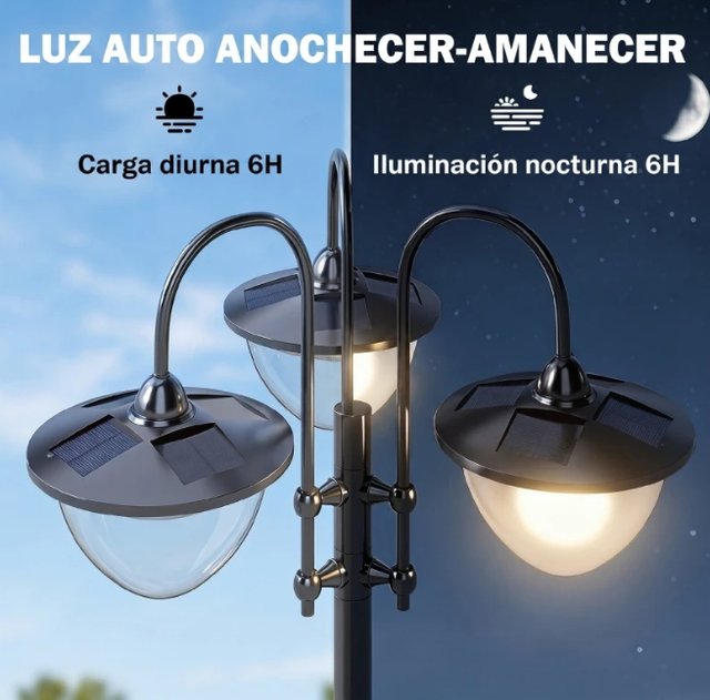 Farol Solar LED Jardín Negro