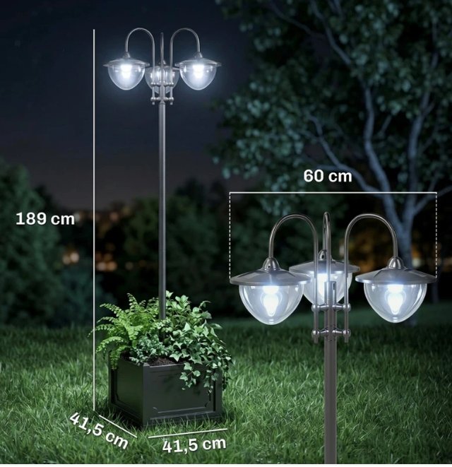 Farol Solar LED Jardín Negro