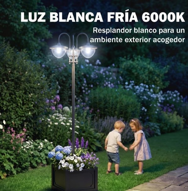 Farol Solar LED Jardín Negro