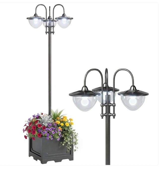 Farol Solar LED Jardín Negro