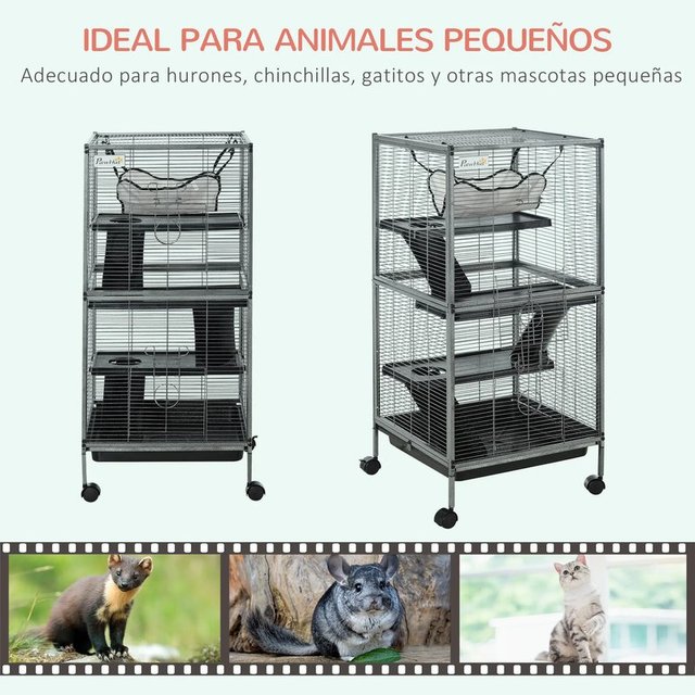 Jaula Mascotas con Ruedas 2 Puertas 52x52x113,5cm