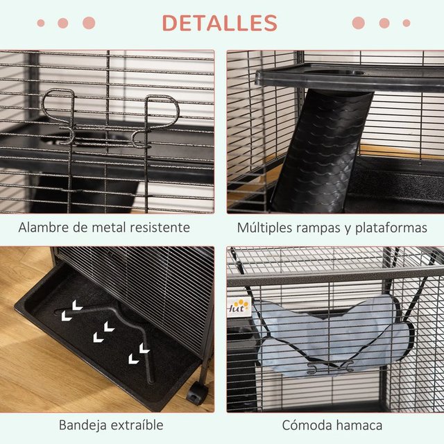 Jaula Mascotas con Ruedas 2 Puertas 52x52x113,5cm