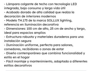 Lámpara Techo Colgante LED Sollux Rio Dorada