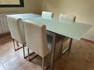 Mesa cristal extensible 4 sillas