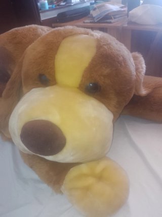 Peluche perro grande marrón y crema.
