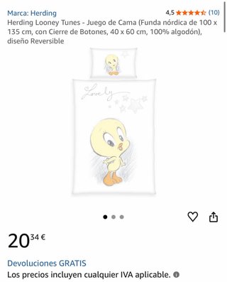 Juego sábanas Looney Tunes 100x135cm 100% algodón