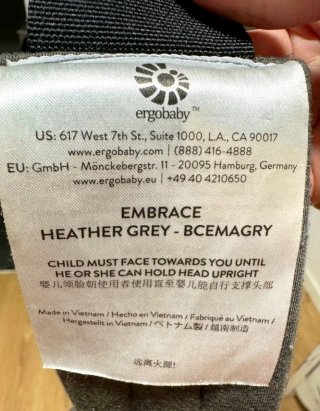 Mochila Portabebés Ergobaby Embrace Gris