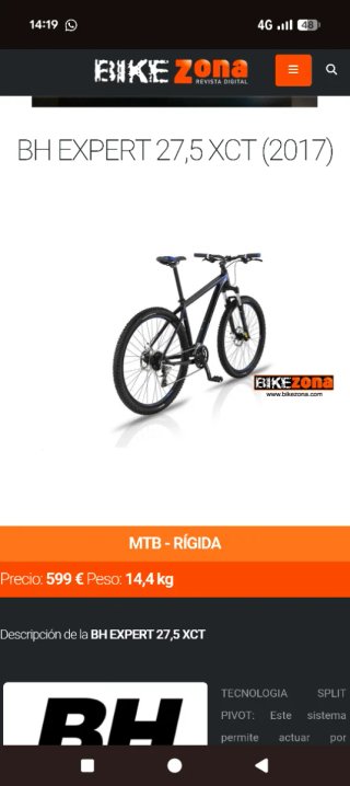 Bicicleta montaña. BH EXPERT 27,5 XCT (2017)