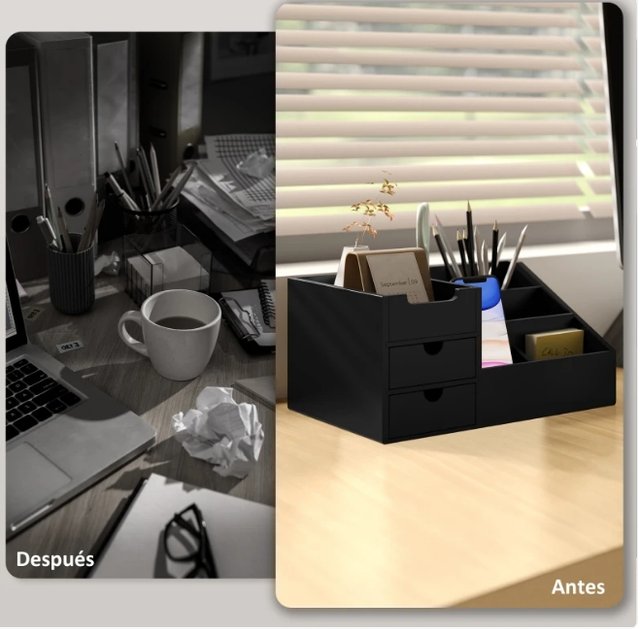 Organizador de escritorio negro y marrón