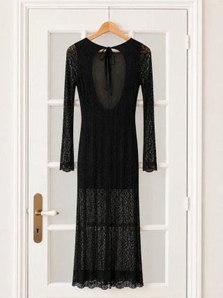 Vestido largo Zara encaje negro