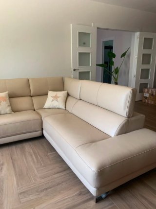 Sofá Rinconera Piel Beige Reclinable