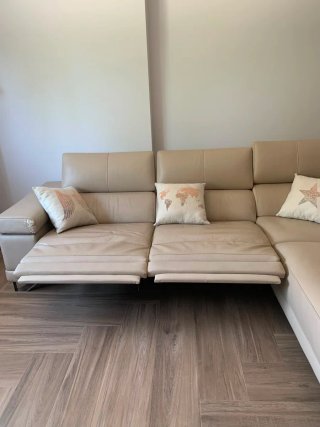 Sofá Rinconera Piel Beige Reclinable
