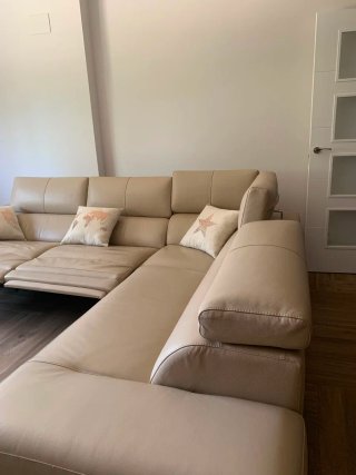 Sofá Rinconera Piel Beige Reclinable