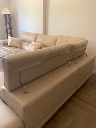 Sofá Rinconera Piel Beige Reclinable