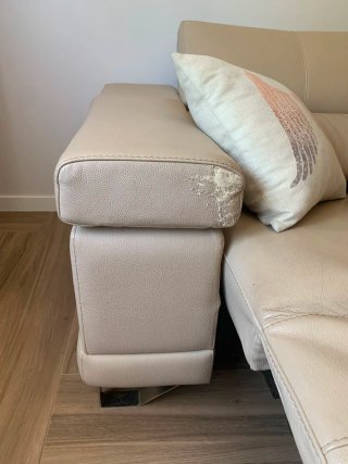Sofá Rinconera Piel Beige Reclinable
