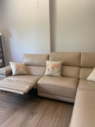 Sofá Rinconera Piel Beige Reclinable