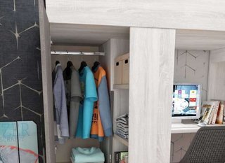 Cama juvenil con armario y escritorio