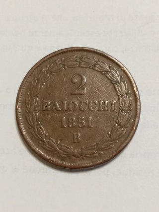 Lotto 2 Monete: 2 Baiocchi 1851R + 2 Lire 1939 XVI