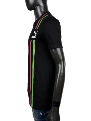 Puma T-Shirt Uomo S Nera Logo Bande Colorate Sport