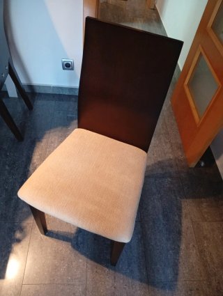 Conjunto 4 Sillas Madera y Tela Beige