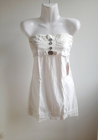 Vestido blanco palabra de honor con botones