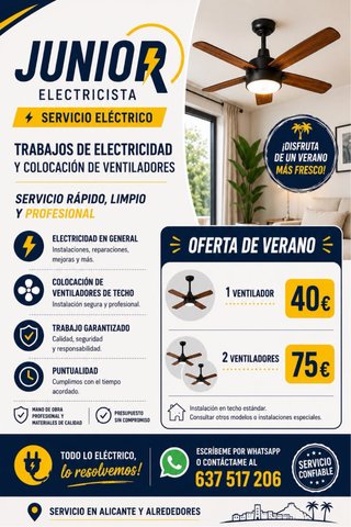Electricista. Lámparas, enchufes, cuadros y vent