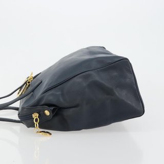 Christian Dior Hand Bag Leather Navy Gold Auth