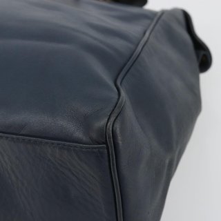 Christian Dior Hand Bag Leather Navy Gold Auth