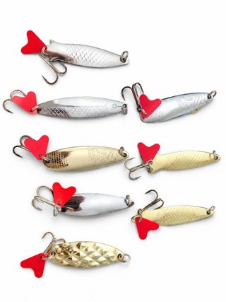 8 Cucharillas Pesca Cola Roja 7cm