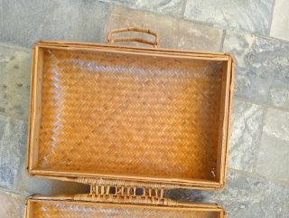 Valigia vintage in rattan midollino intrecciato