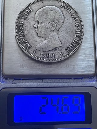 Moneda 5 Pesetas 1890 PGM Alfonso XIII