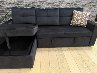 Sofá Cama Chaise Longue Negro con Arcón