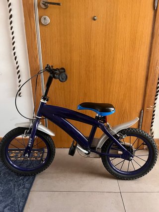 Bicicleta infantil azul con ruedín