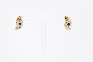 Pendientes con piedra azul y blanca Oro 18k Flores