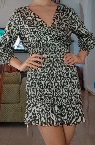 Vestito donna fantasia bianca  nero tg.italiana40