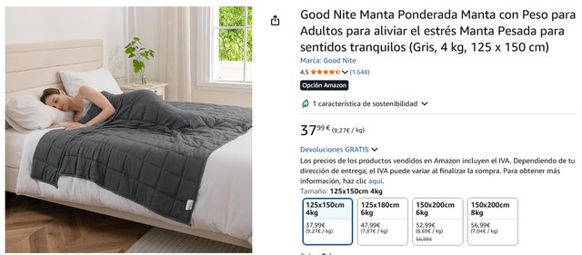Manta con Peso Adulto Gris