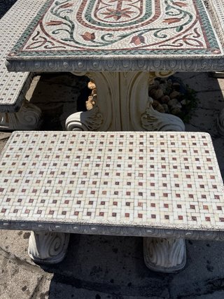 Conjunto Jardín Piedra y Mosaico Mesa + 4 Bancos