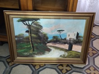 Quadro vintage paesaggio con cornice oro