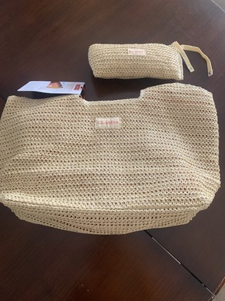 Bolso de playa Clarins beige tejido
