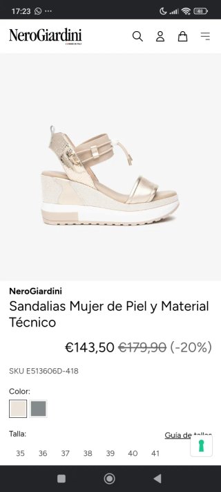 Sandalias Nero Giardini Beige y Doradas Talla 37