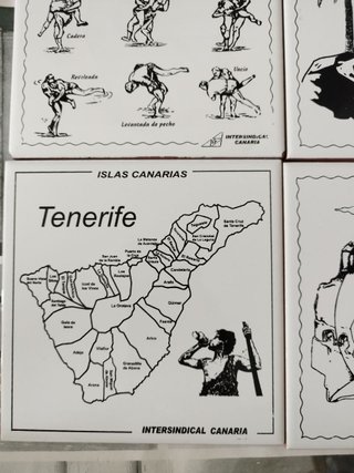 Lote de 4 azulejos temática Guanche, Canarias, Sil