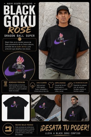 Camiseta Oversize Goku Black Rose Bordada