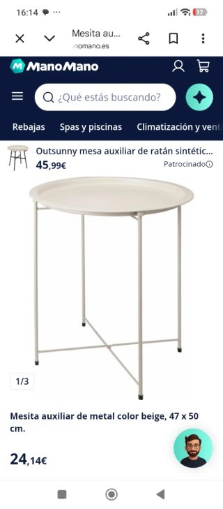 Mesa auxiliar Outsunny metal beige